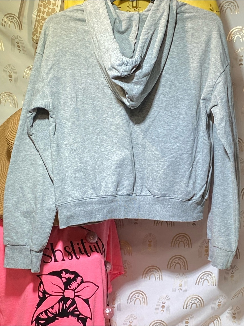 Women’s Gray Pullover Hoodie with Pink & White Chevron Accent - Picture 6 of 12